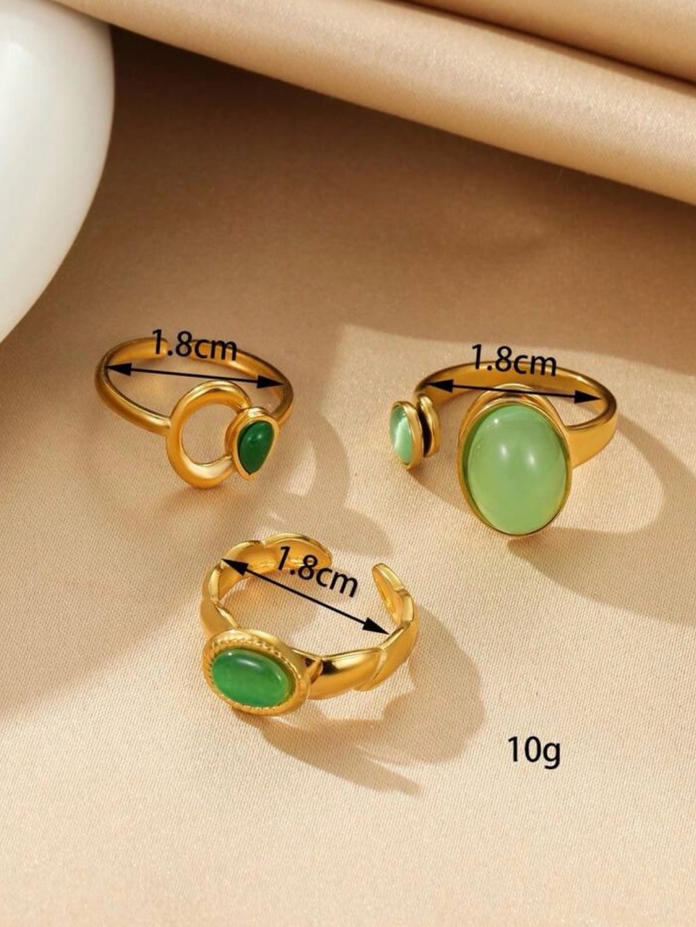 Gold Plated Green Stone Stacking Ring Set - Picture 4 of 4